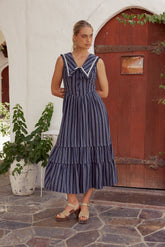 Miya Collared Midi Dress in Navy