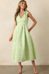 Margaret Chartreuse Floral Jacquard Midi Dress