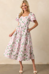 The Memories We Keep Light Pink Floral Print Cotton Midi Dress