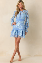 Keep It Authentic Light Blue Floral Embroidered Mini Dress